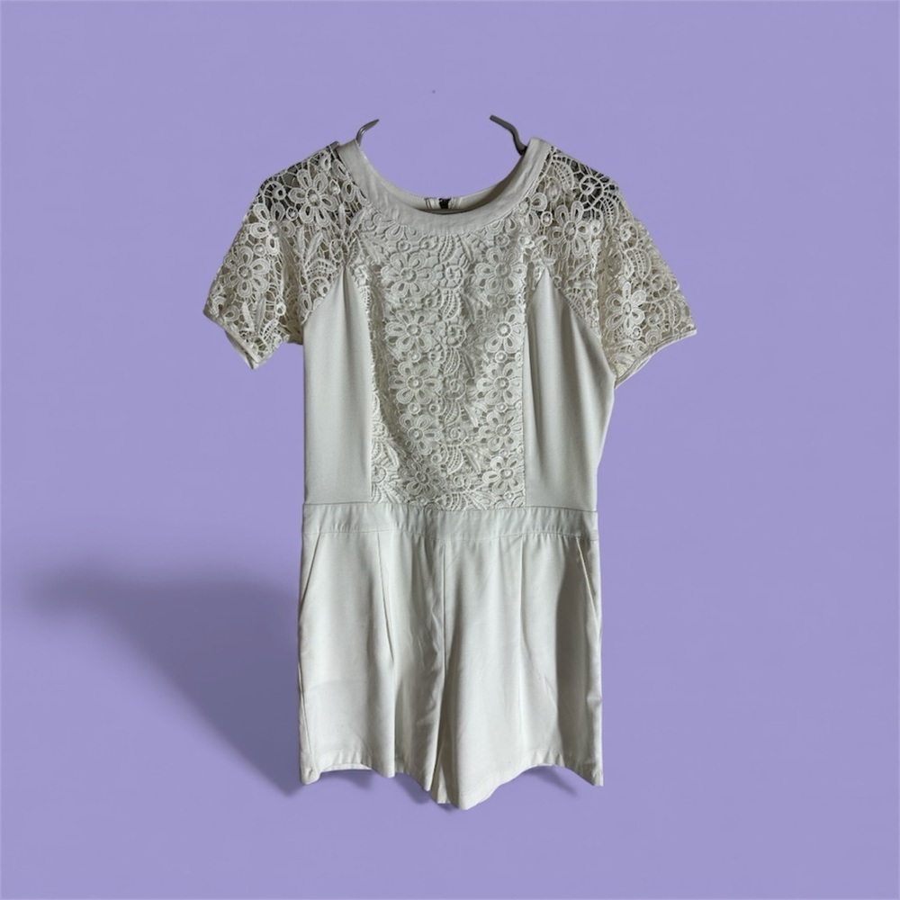 White Lace Short Sleeve Romper